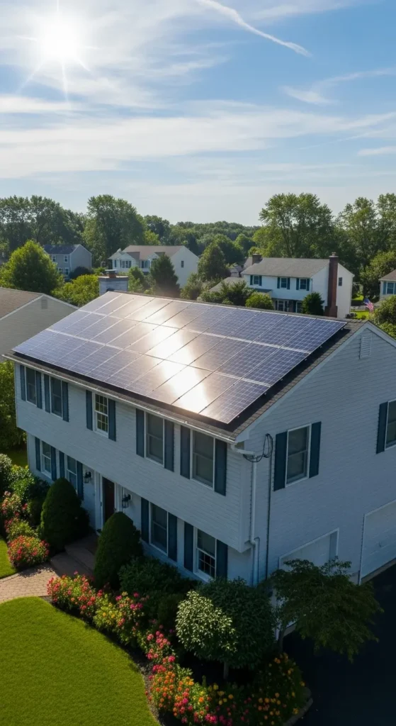 solar roofing installation on modern residential home long island ny